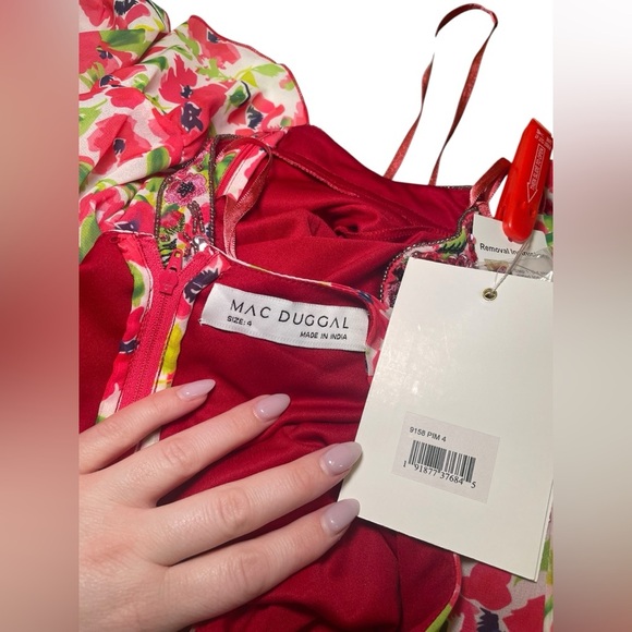 Mac Duggal 9158 Floral Chiffon Cutout Mini Dress Bell Sleeves Size 4 NWT - Picture 5 of 5